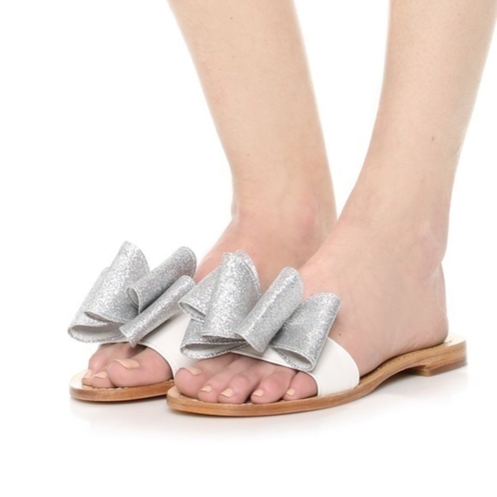 NWT in box Kate Spade silver sparkle slides size 5